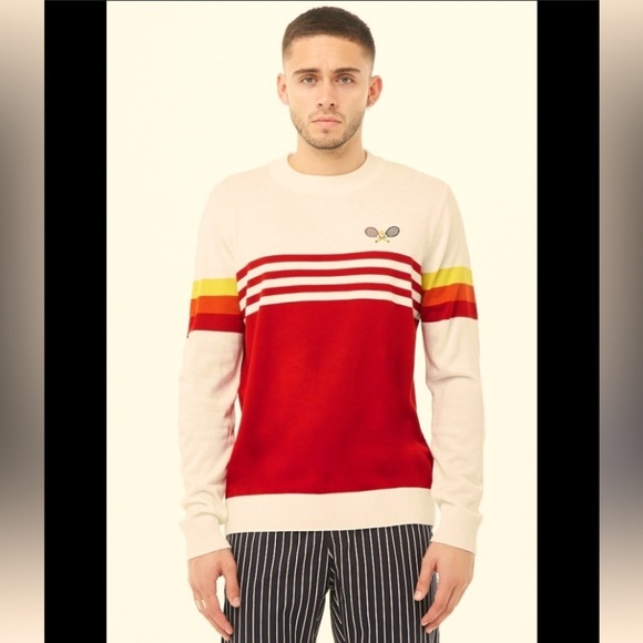 FOREVER 21 + WILSON COLLABORATION TENNIS SWEATER MULTI COLOR STRIPED SLEEVE NWT - Picture 1 of 13